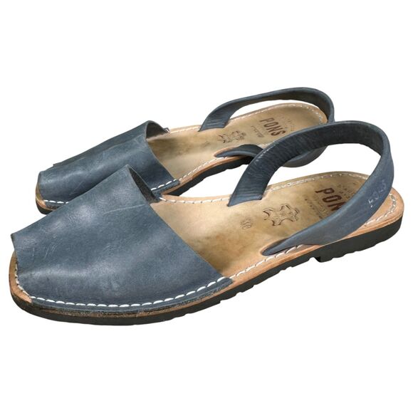 PONS Avarcas Menorca Spain Sandals Blue Leather Peep Toe Slingback Women’s 10 - Picture 3 of 8